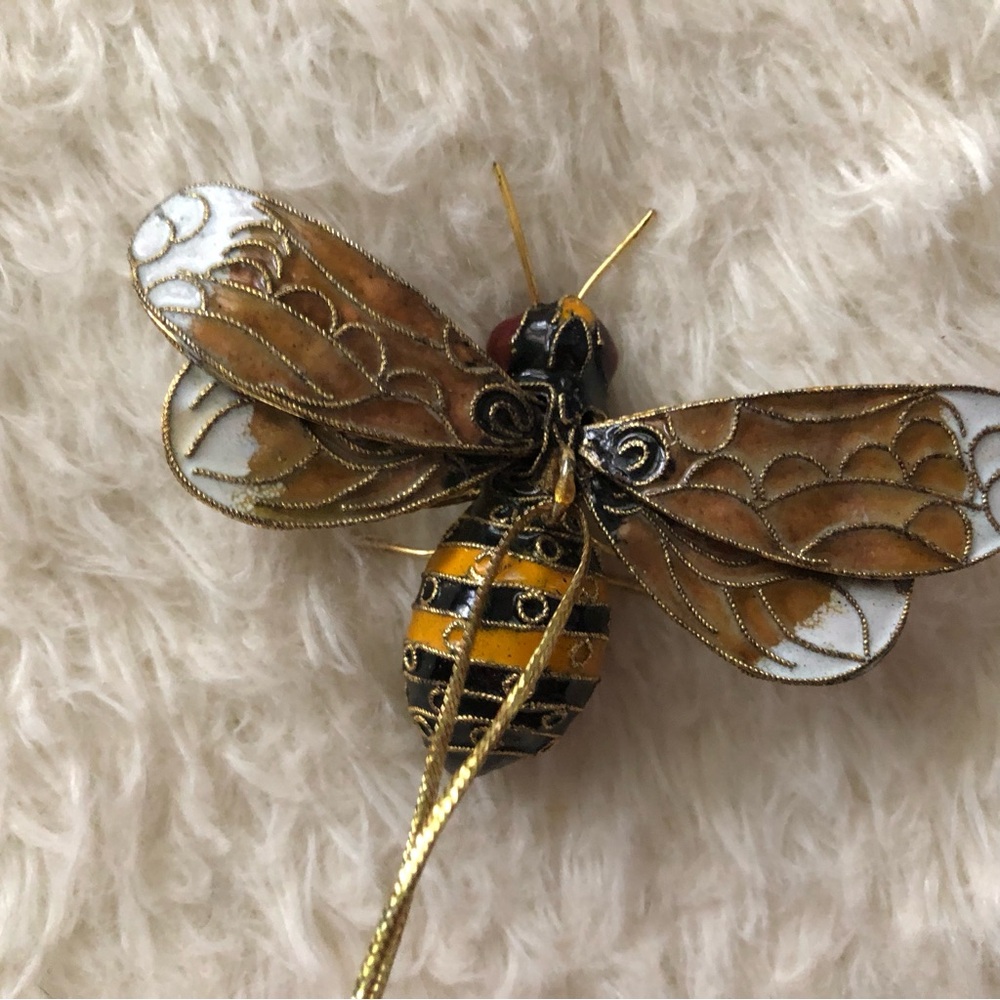 Vintage Cloisonné Enamel Bumblebee Ornament/Gold and Black on brass cloisonné